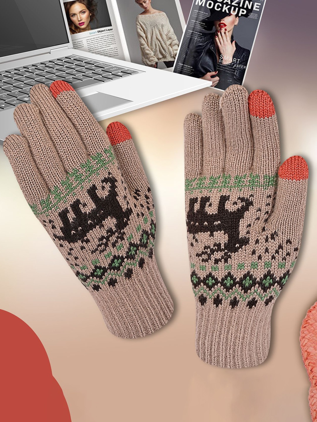 

LOOM LEGACY Women Patterned Winter Gloves, Brown
