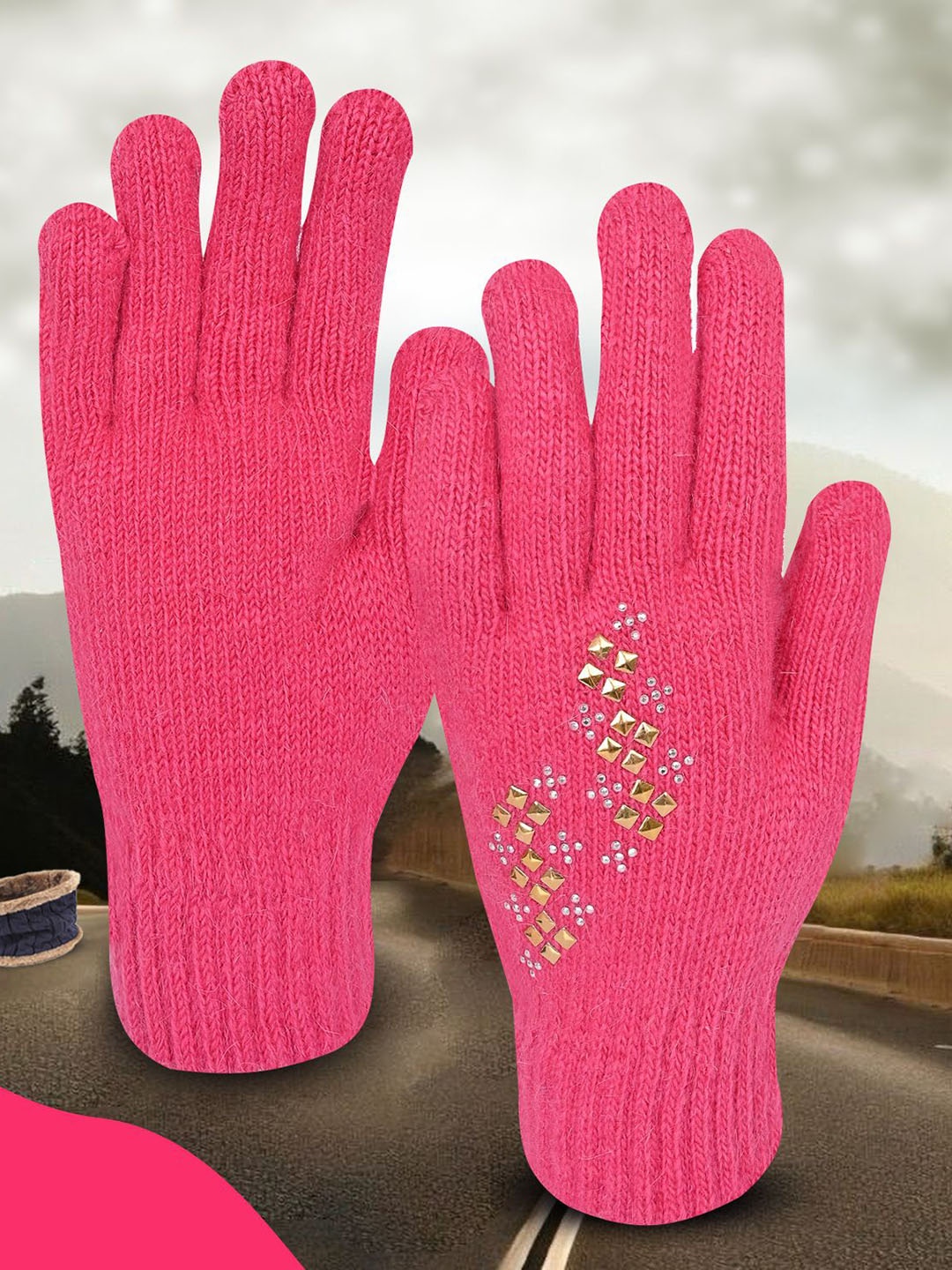 

LOOM LEGACY Women Pattern Acrylic Winter Gloves, Magenta