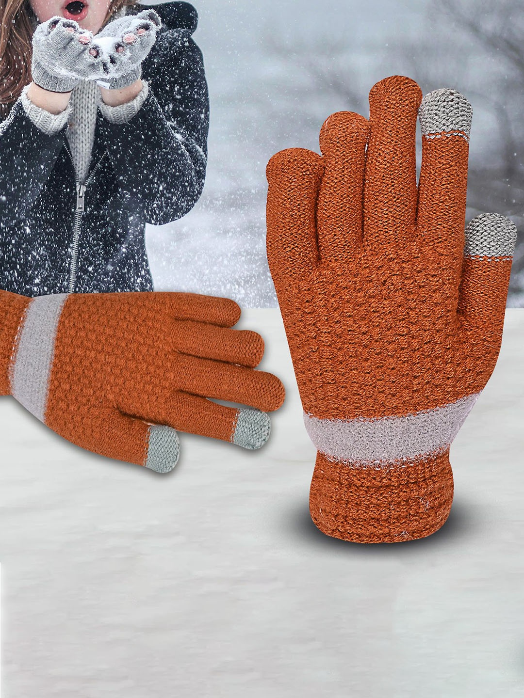 

LOOM LEGACY Women Patterned Winter Gloves, Brown
