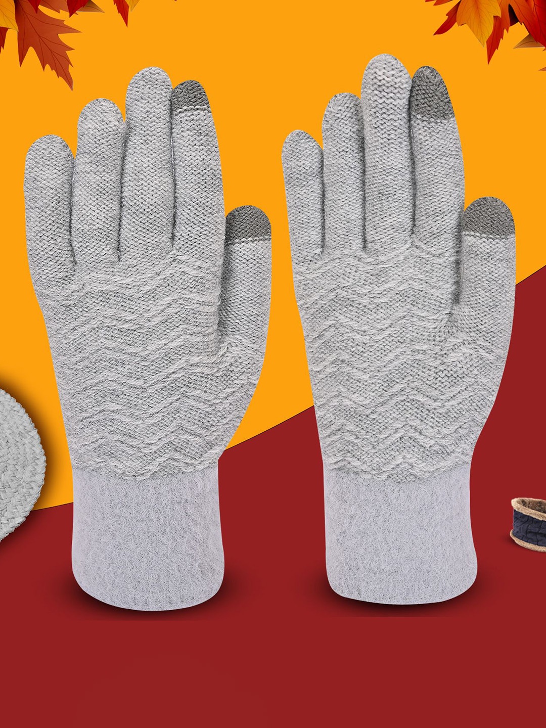 

LOOM LEGACY Women Patterned Acrylic Winter Gloves, Grey