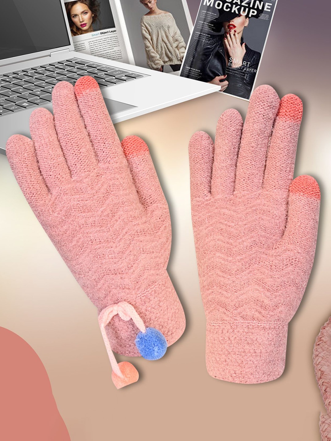 

LOOM LEGACY Women Patterned Winter Gloves, Pink