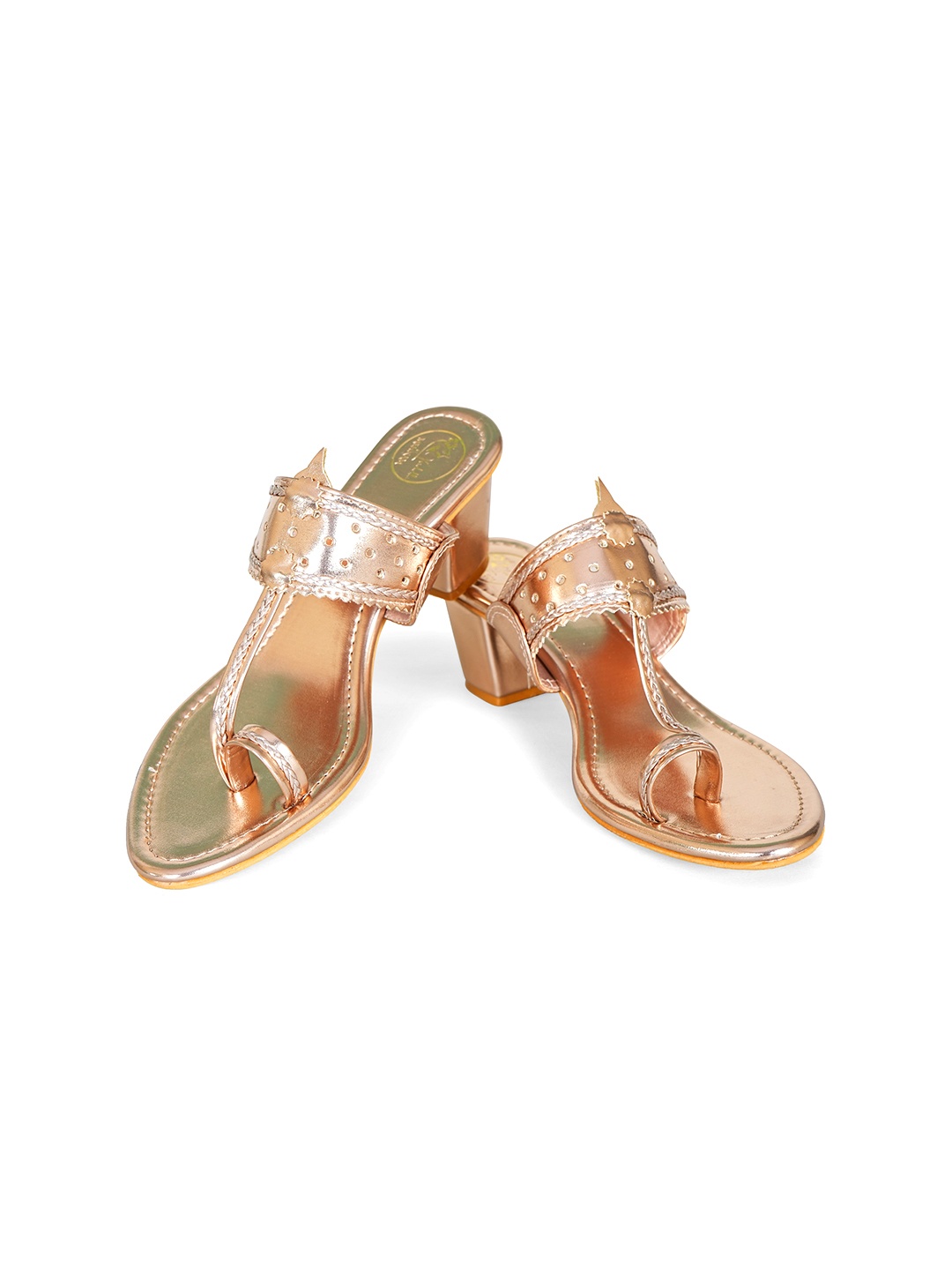 

MEHNAM Women Embellished Block Heel Sandals, Metallic