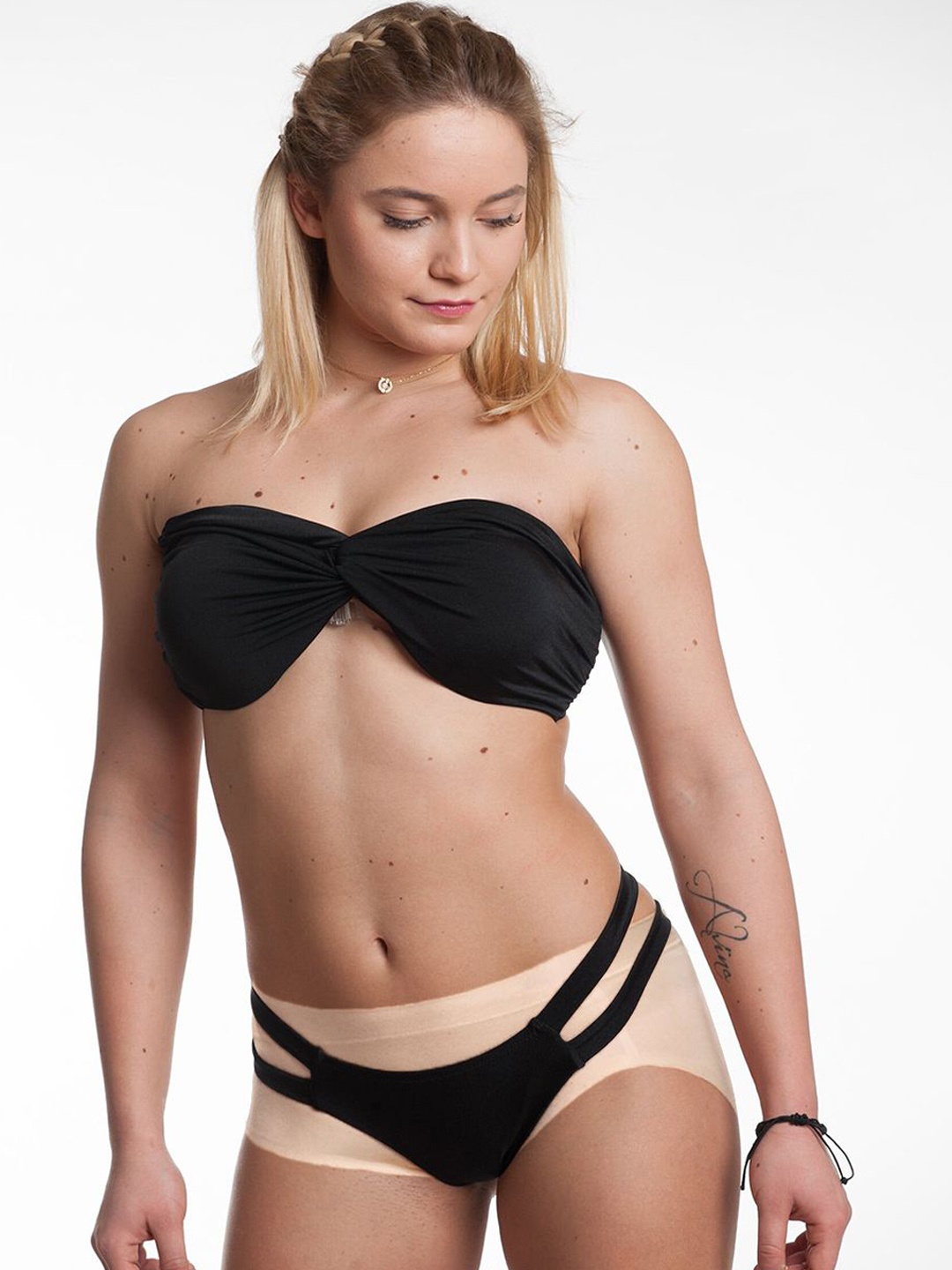 

VAGHBHATT Strappy Hot Bow Thong Brazilian 2-Pcs Bikini Set, Black