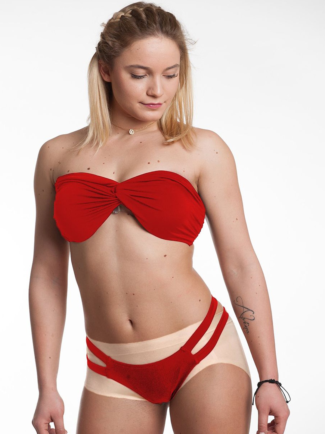 

VAGHBHATT Women Strapless Swim Bikini Set, Red