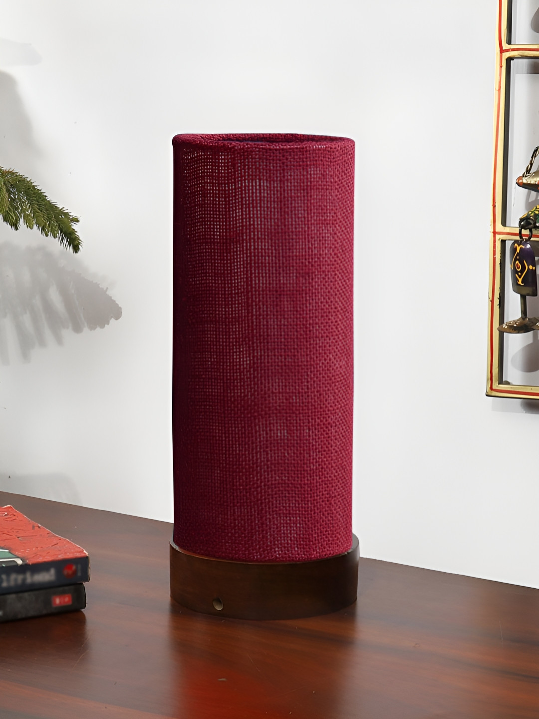 

Aura Maroon Wood Traditional Cylindrical Shaped Table Lamp