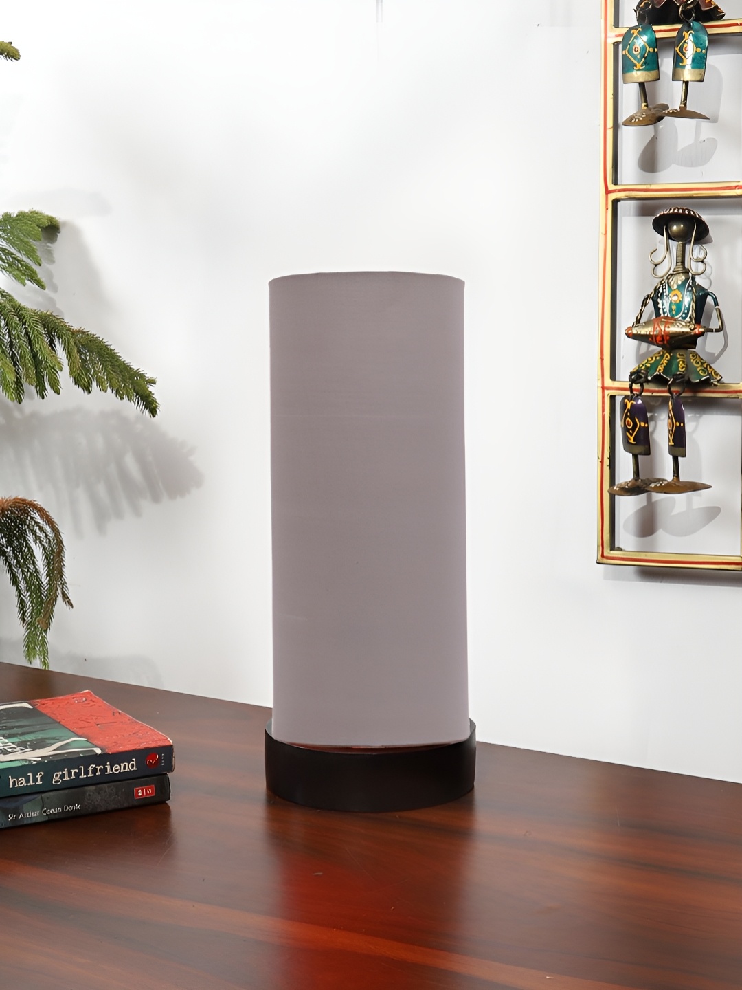 

Aura Grey Wood Traditional Cylindrical Shaped Table Lamp