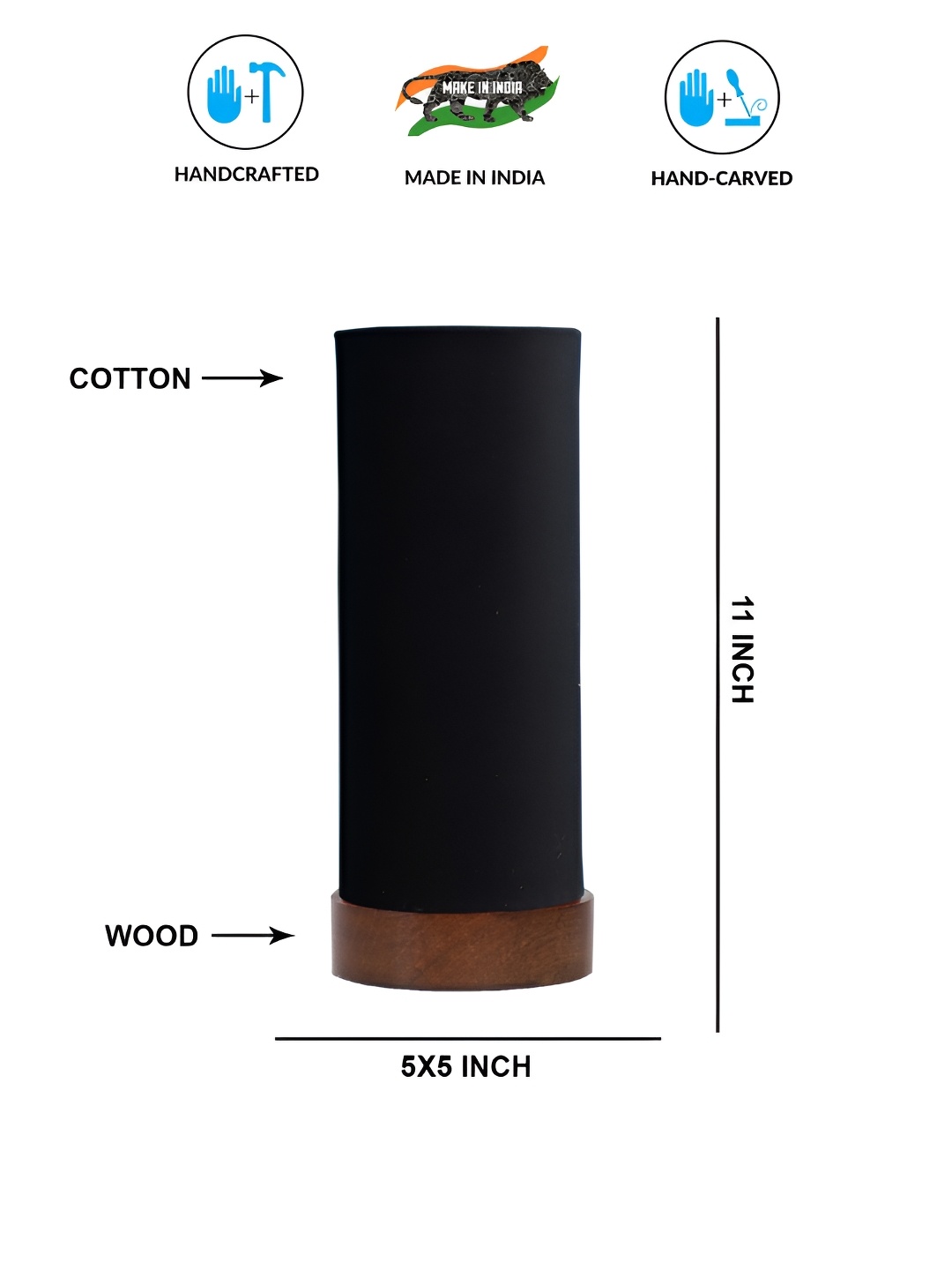 

Aura Black Wood Traditional Cylindrical Shaped Table Lamp