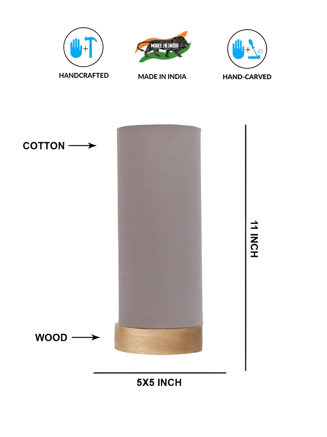 

Aura Grey Wood Traditional Cylindrical Shaped Table Lamp