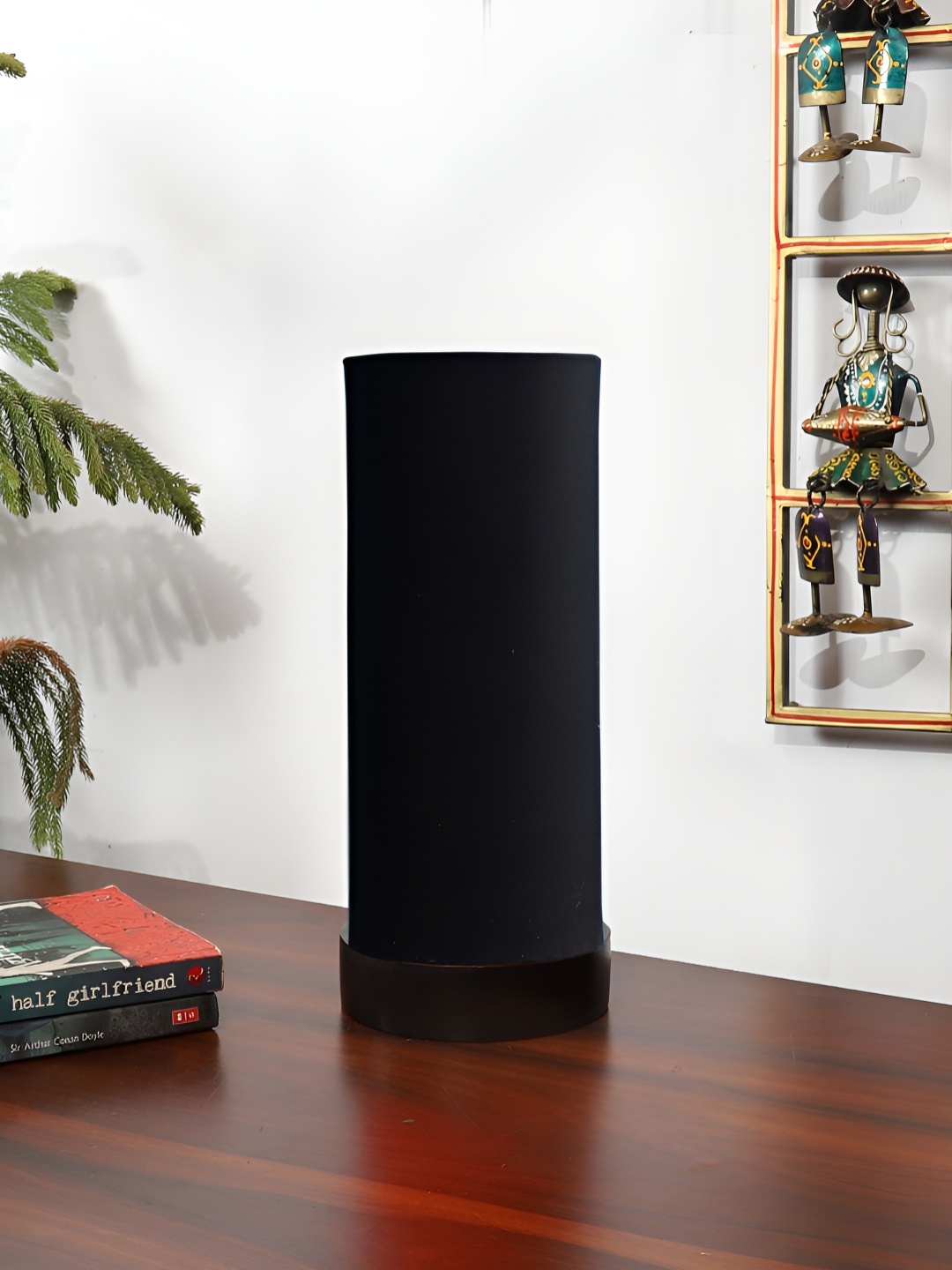 Aura Black Wood Traditional Cylindrical Shaped Table Lamp