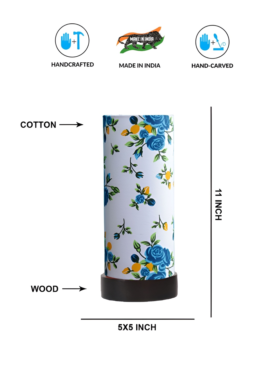 Aura White Wood Traditional Cylindrical Shaped Table Lamp