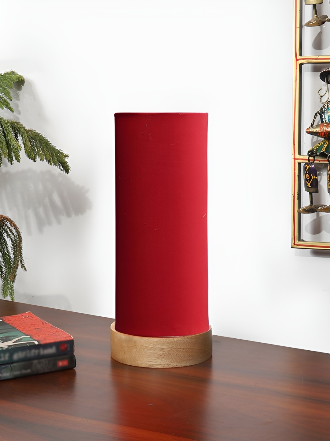 

Aura Red Wood Traditional Cylindrical Shaped Table Lamp