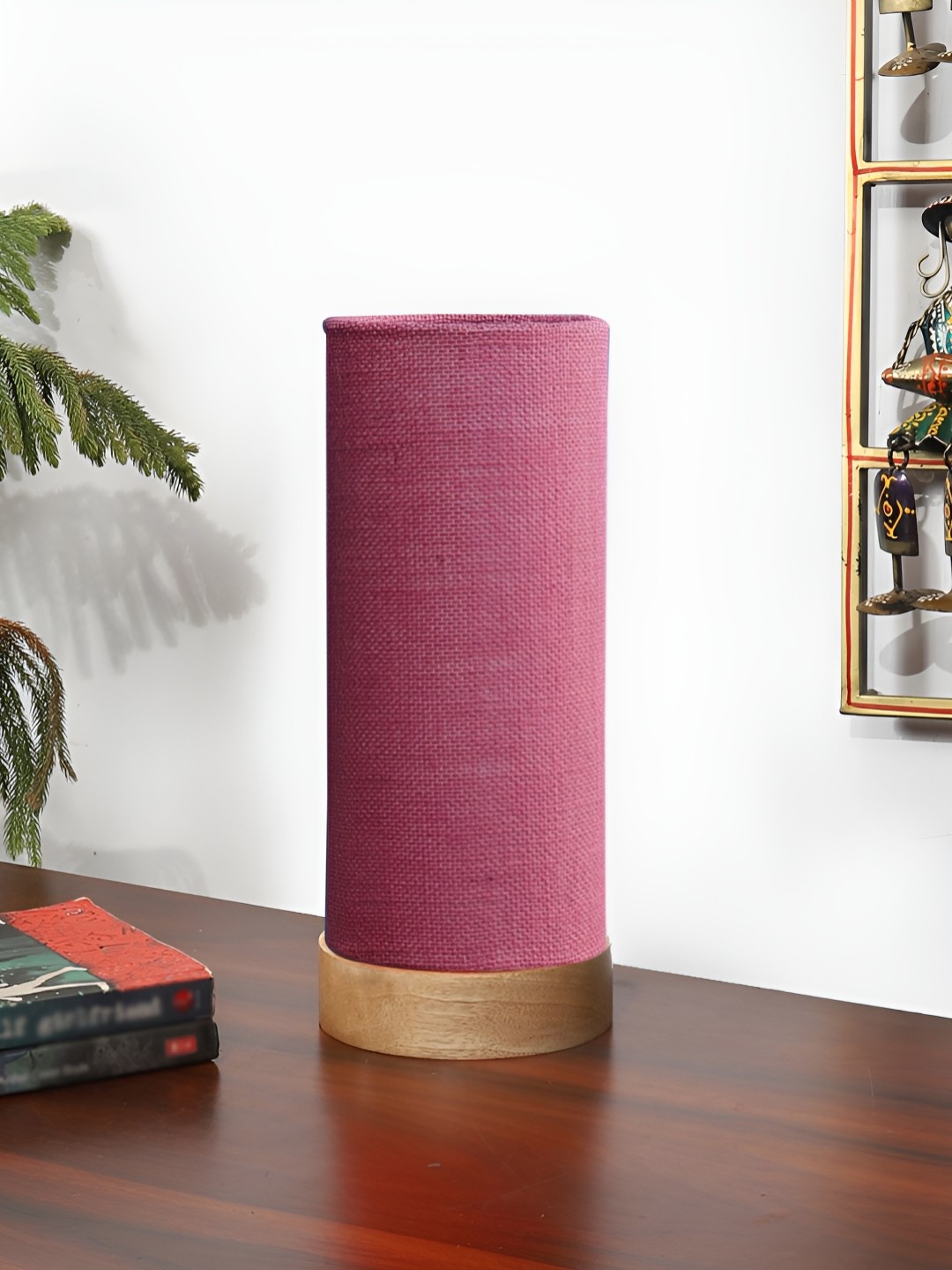 

Aura Pink Wood Traditional Cylindrical Shaped Table Lamp