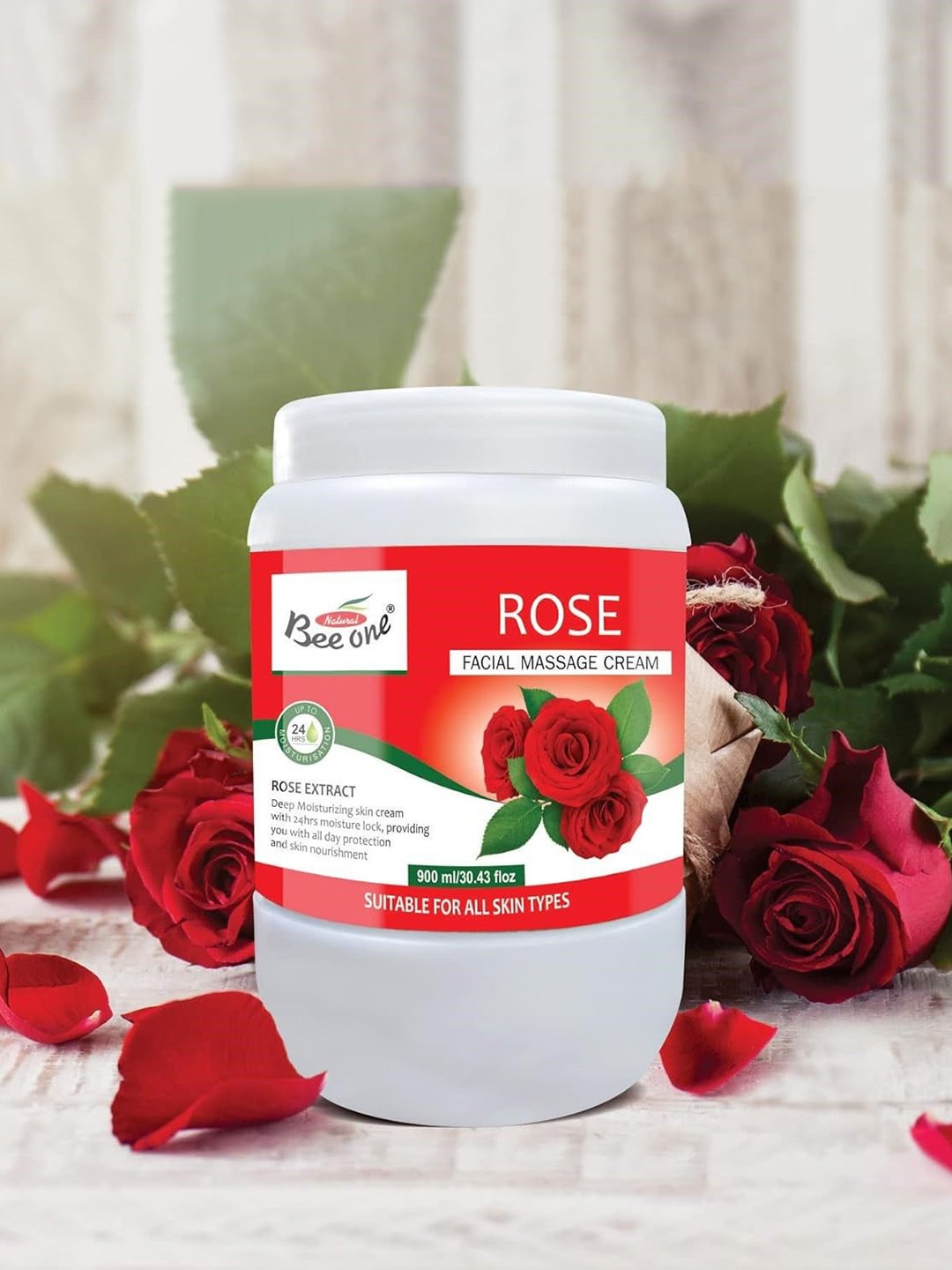 

Beeone Rose Massage Cream For Skin Nourishment - 900 ml, Red