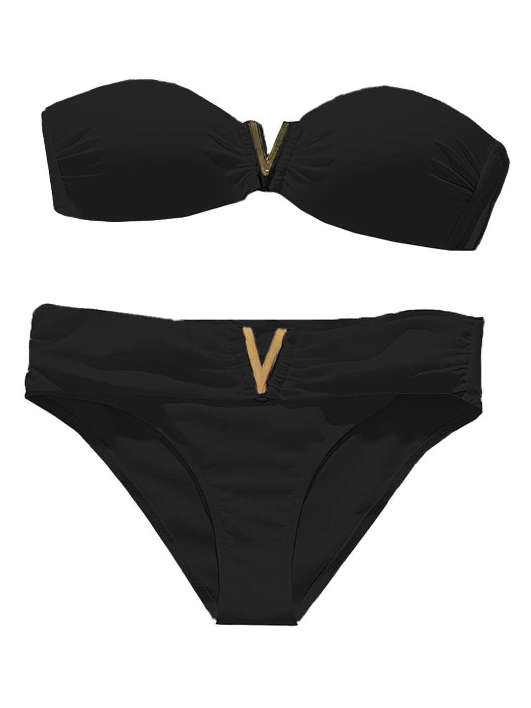 

VAGHBHATT Women Strapless Swim Bikini Set, Black