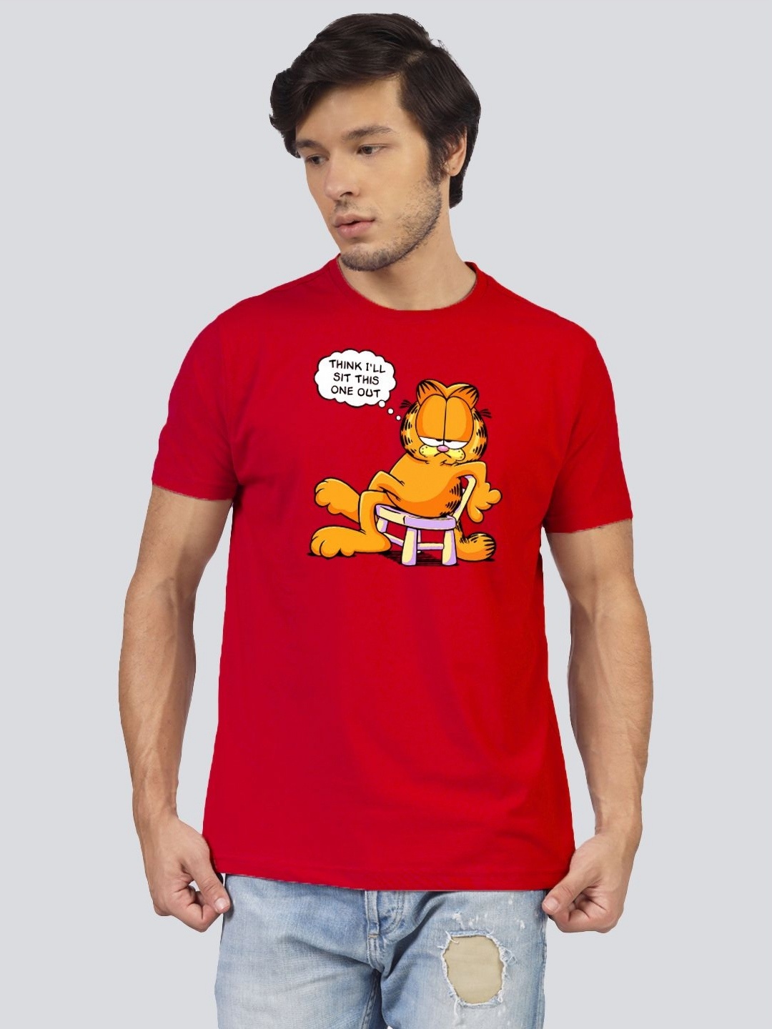 

Greylongg Men Yorksteadd 2076 Garfield Graphic Printed Round Neck T-shirt, Red