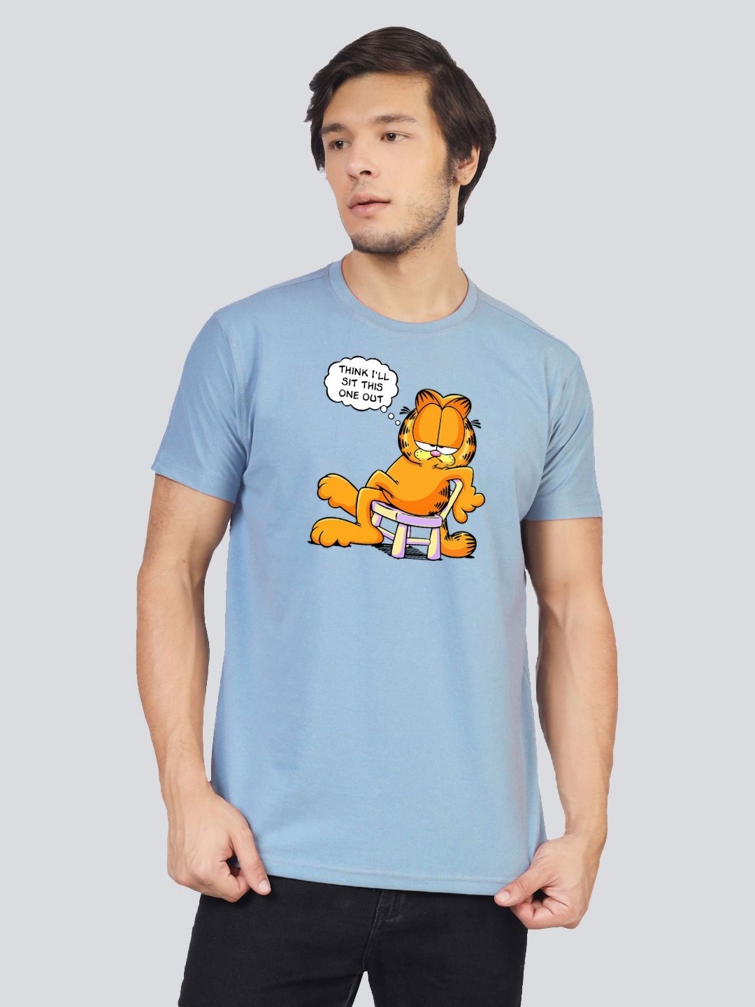 

Greylongg Men Yorksteadd 2076 Garfield Graphic Printed Round Neck T-shirt, Blue