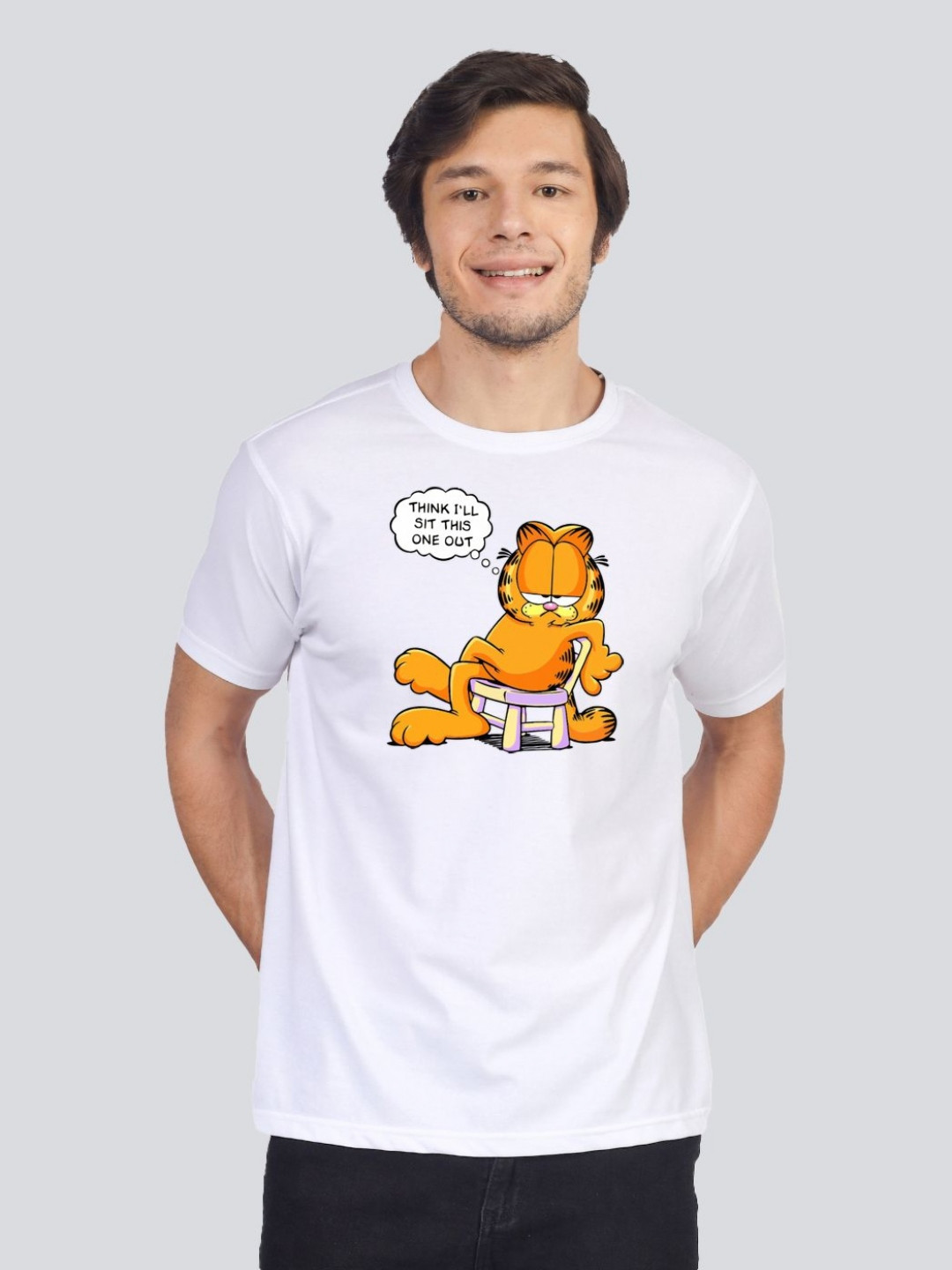

Greylongg Men Yorksteadd 2076 Garfield Graphic Printed Round Neck T-shirt, White