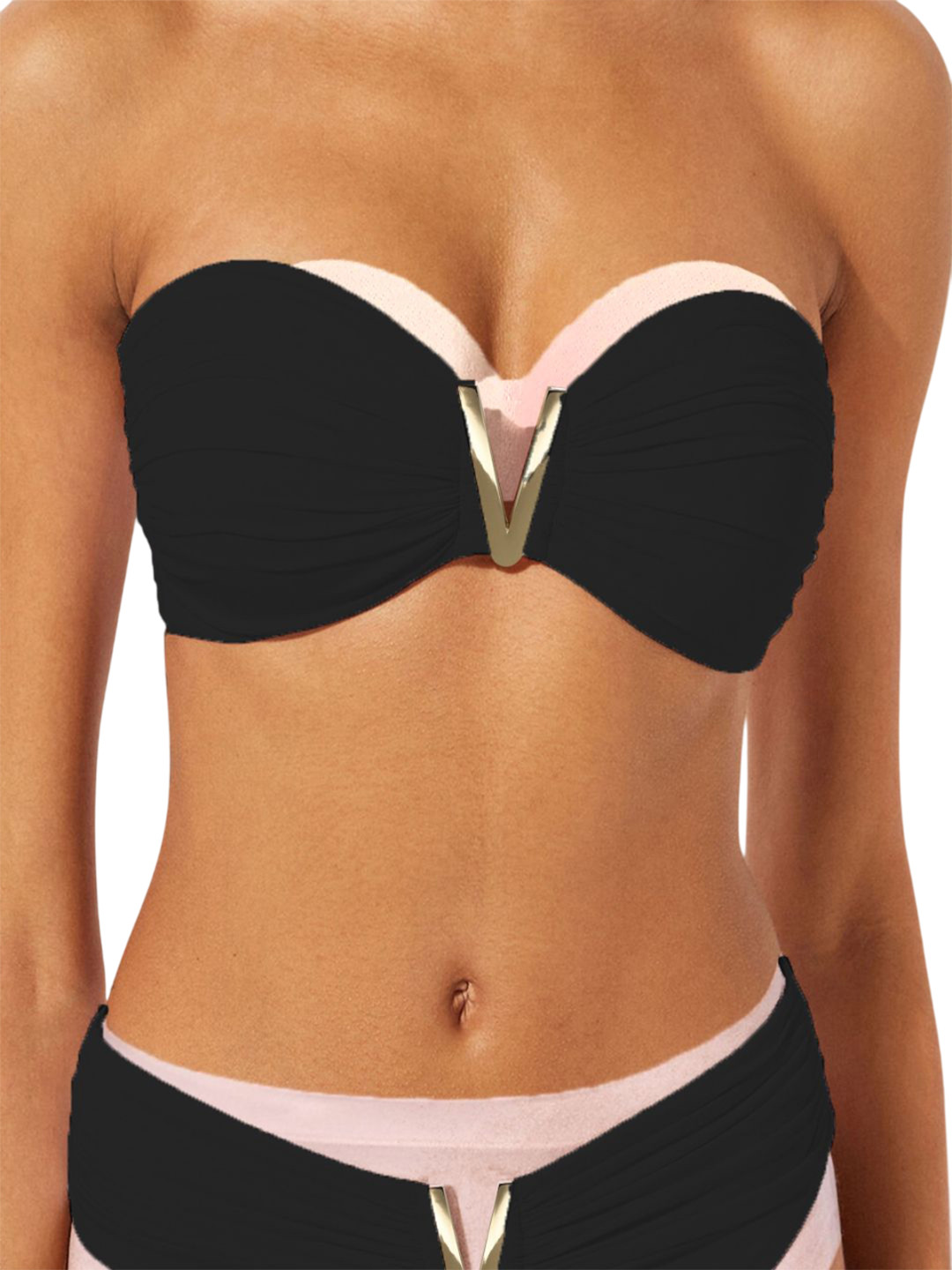 

Krelin V-Shaped Elegant Metal Buckle 2-Pcs Swim Bikini Set, Black