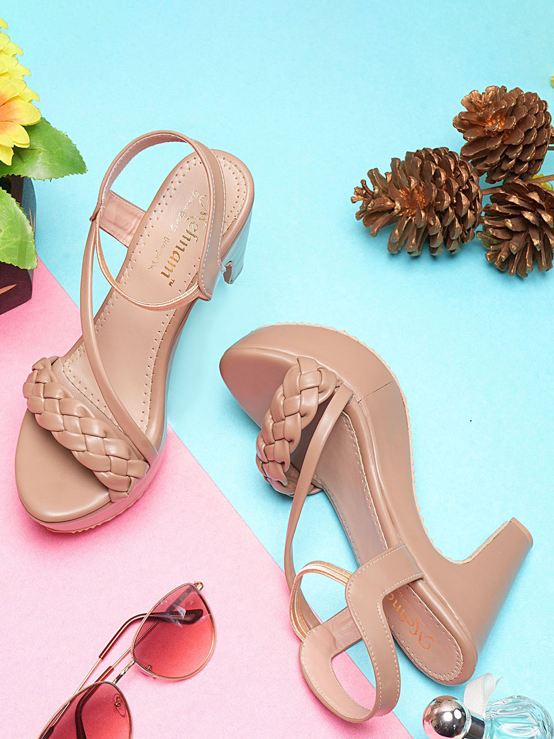 

MEHNAM Women Open Toe Block Heel Sandals, Beige