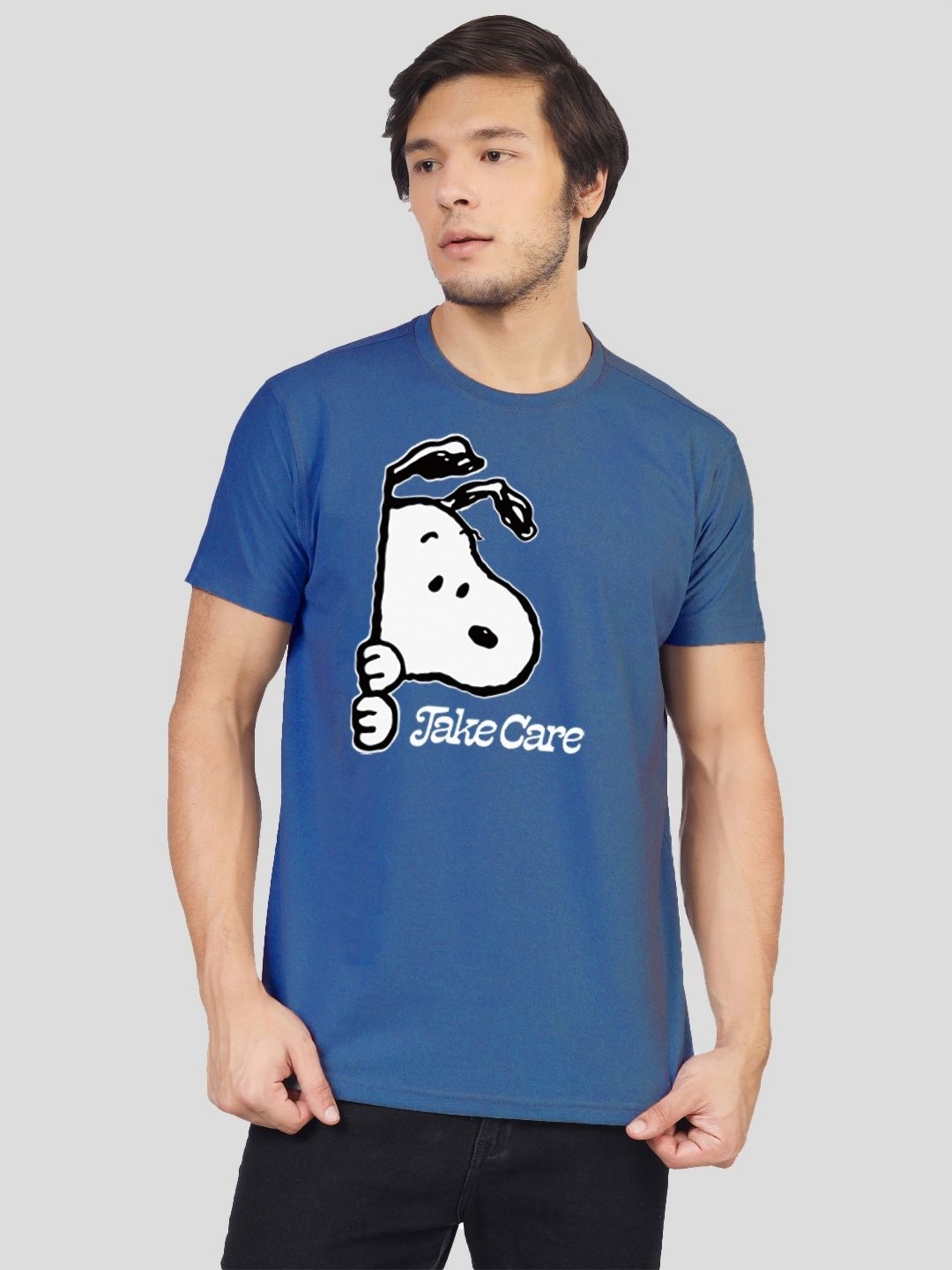 

Greylongg Men Snoopy Graphic Printed Round Neck Cotton T-shirt, Blue