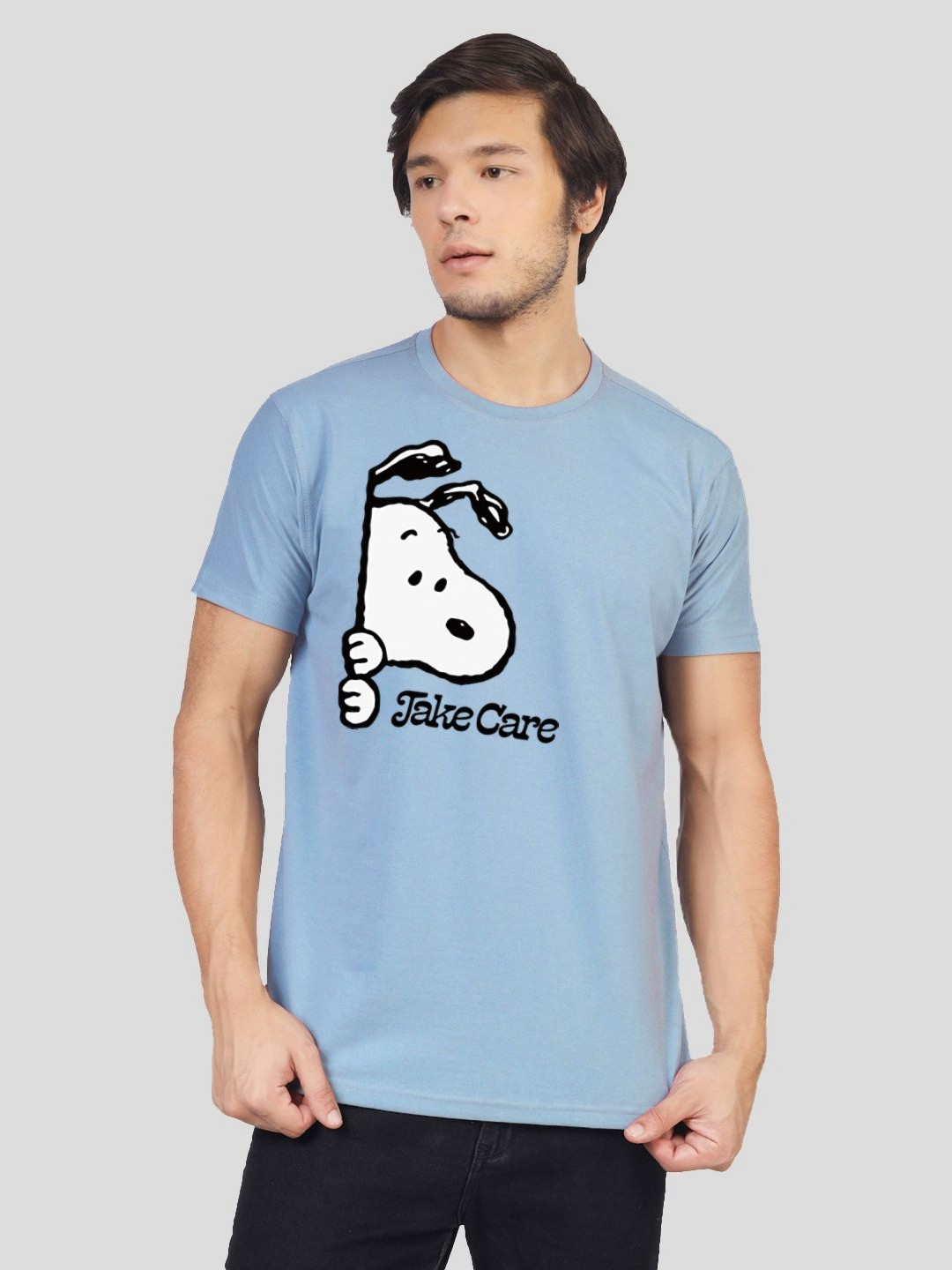 

Greylongg Men Snoopy Graphic Printed Round Neck Cotton T-shirt, Blue