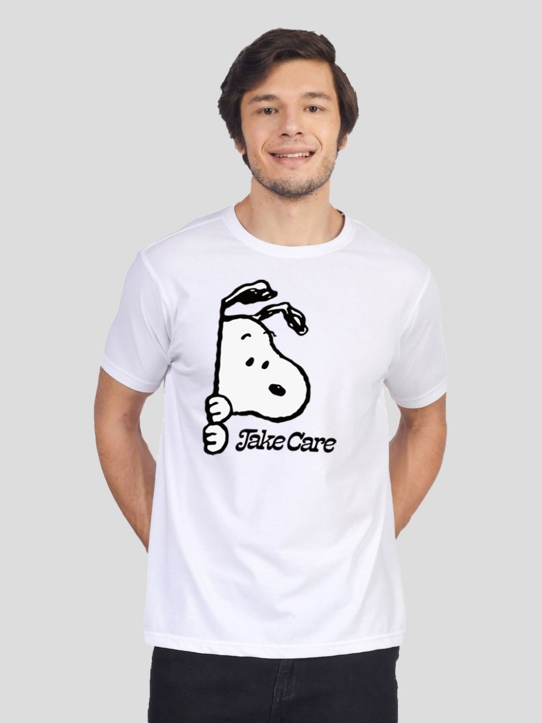 

Greylongg Men Snoopy Graphic Printed Round Neck Cotton T-shirt, White