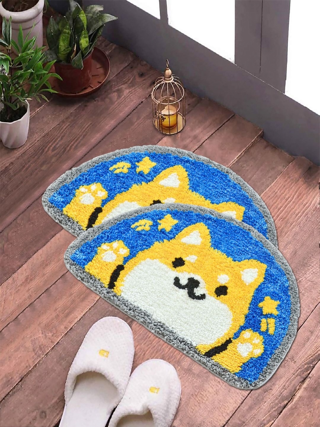 

FABINALIV Blue & Yellow 2 Pieces Cartoon Printed Anti Slip Doormats