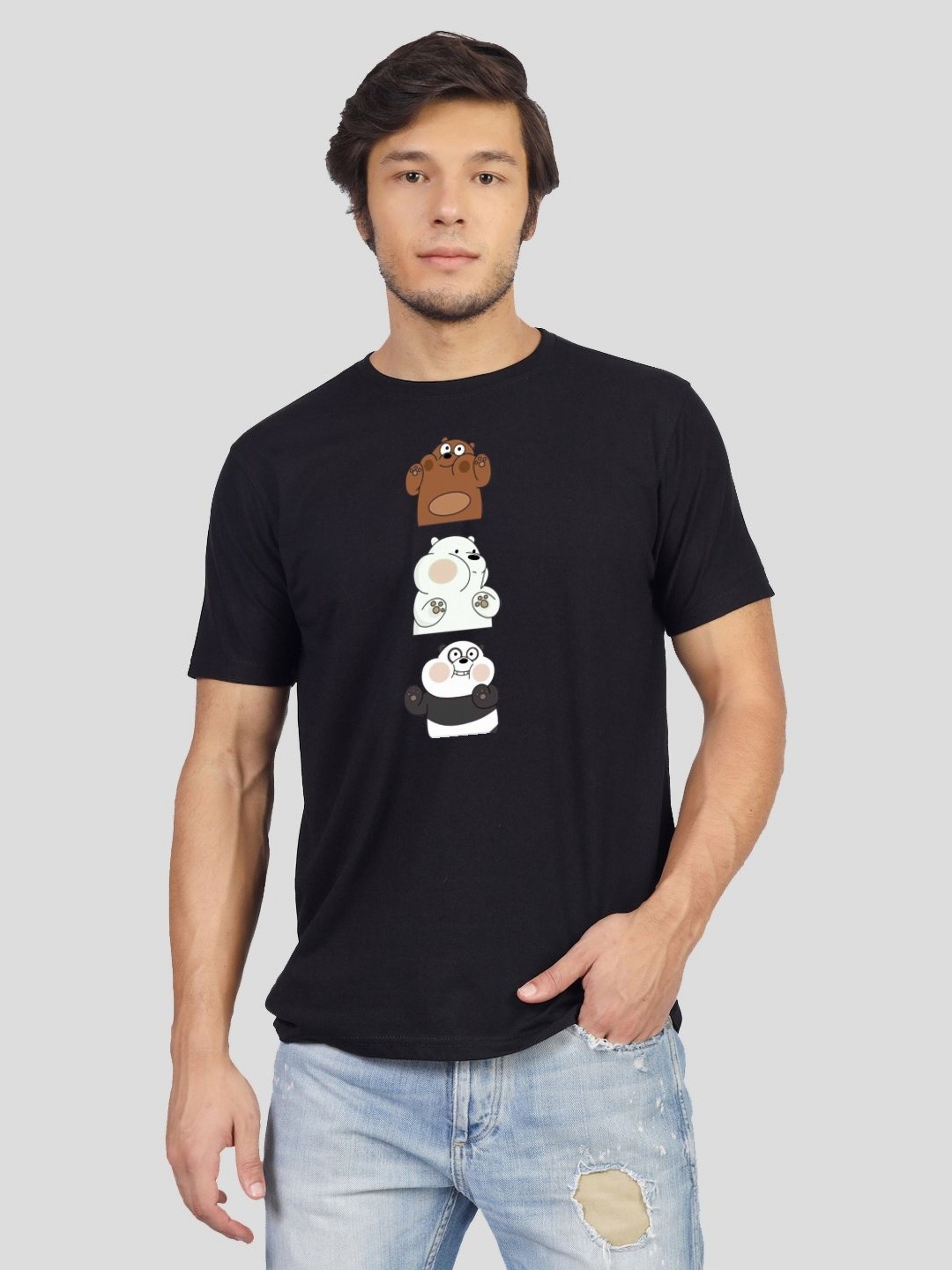 Greylongg Men Graphic Printed Round Neck Cotton T-shirt, Black