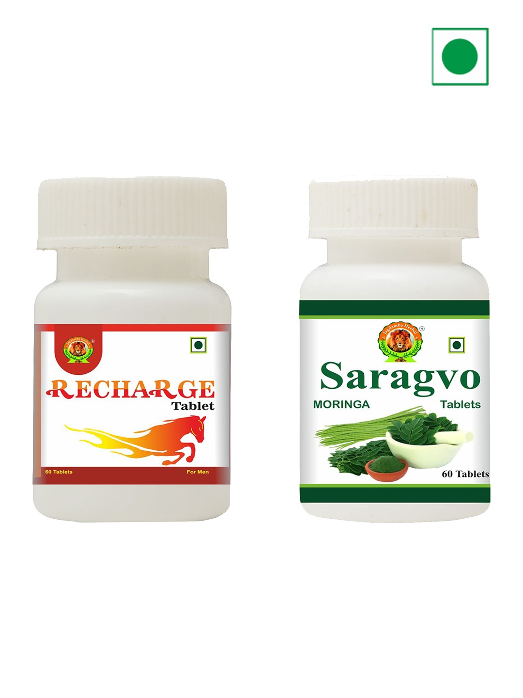 

Jagdamba Herbal Set Of 2 Recharge & Moringo Tablets - 60 Tablets Each, Brown