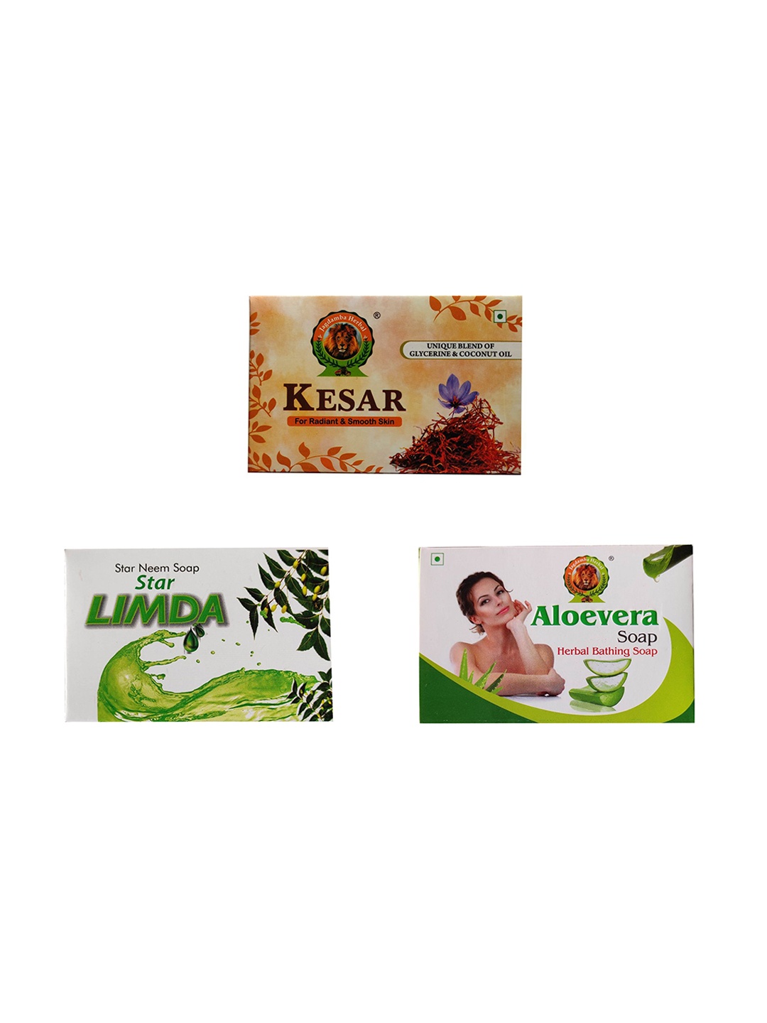 

Jagdamba Herbal Set Of 3 Neem Limda With Aloevera & Kesar Soap- 75 g Each, Yellow