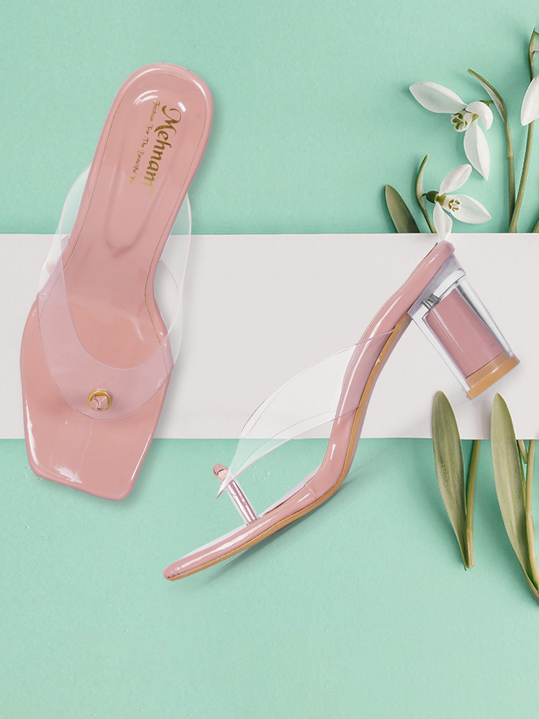 

MEHNAM Women Open Toe Block Heel Sandals, Pink