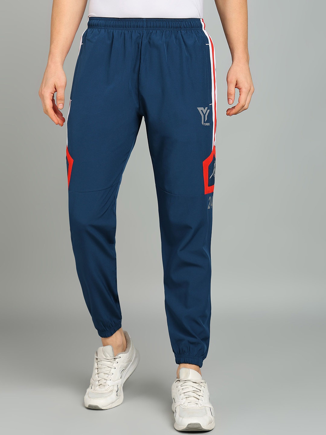 

YUNEK Men Abstract Printed Mid Rise Joggers, Blue