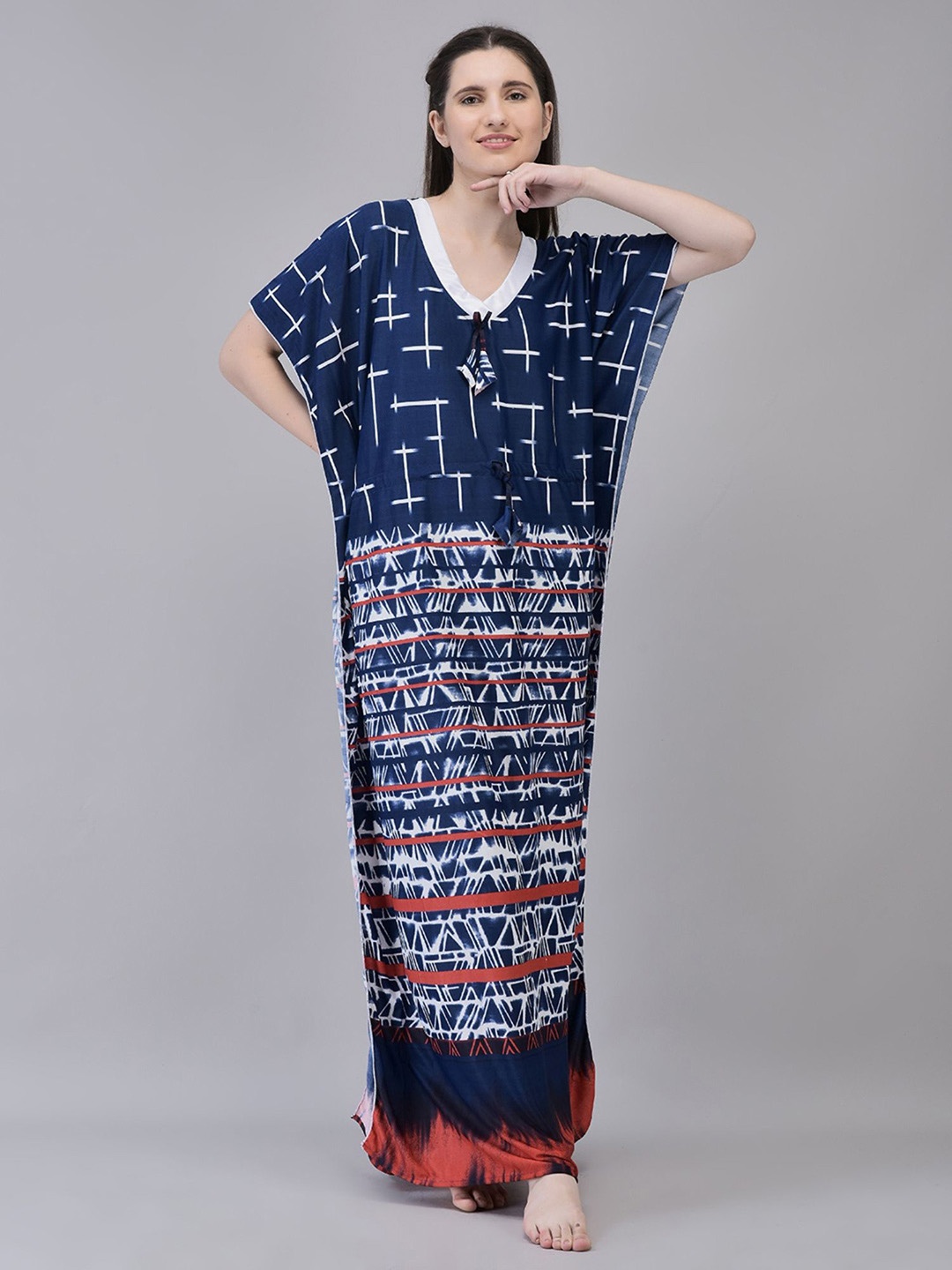 

Noty Women Printed Kaftan Nightdress, Blue