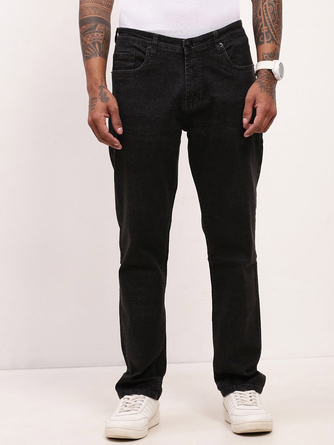 

SHOWOFF Men Comfort Straight Fit Low-Rise Acid Wash Stretchable Jeans, Charcoal