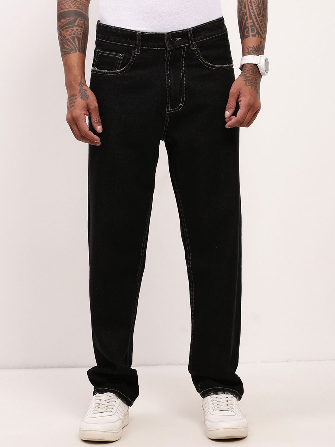 

SHOWOFF Men Comfort Straight Fit Low-Rise Acid Wash Stretchable Jeans, Black