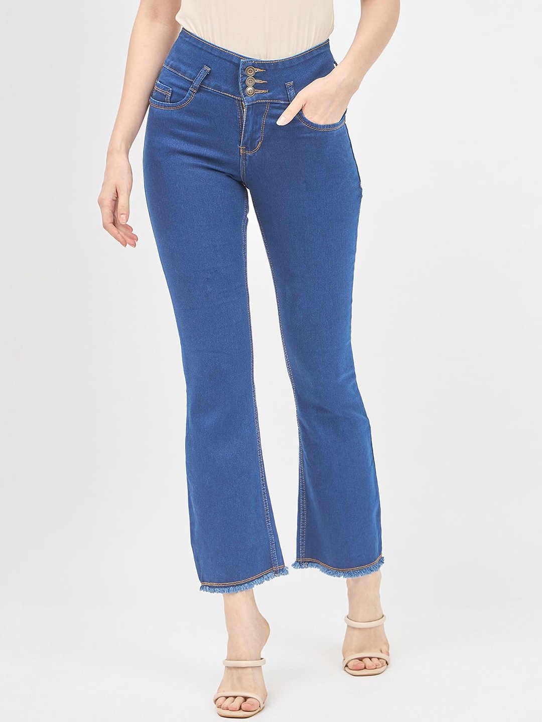 

Novio Women Comfort Bootcut High-Rise Stretchable Jeans, Blue