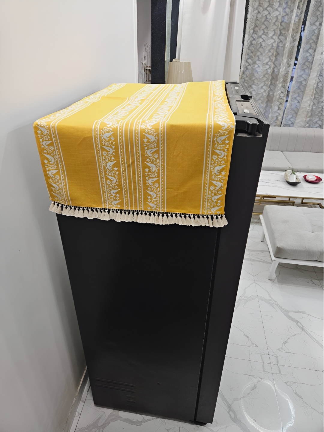 

THROWPILLOW Mustard Yellow & White Geometric Printed Fridge Cover