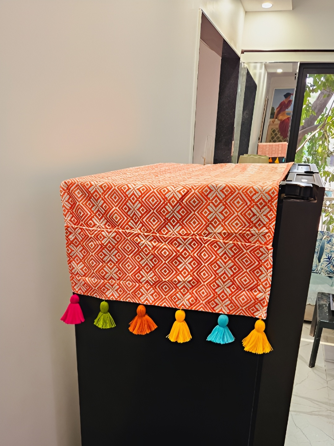 

THROWPILLOW Orange & White Geometric Printed Shrink Resistant Fridge Cover