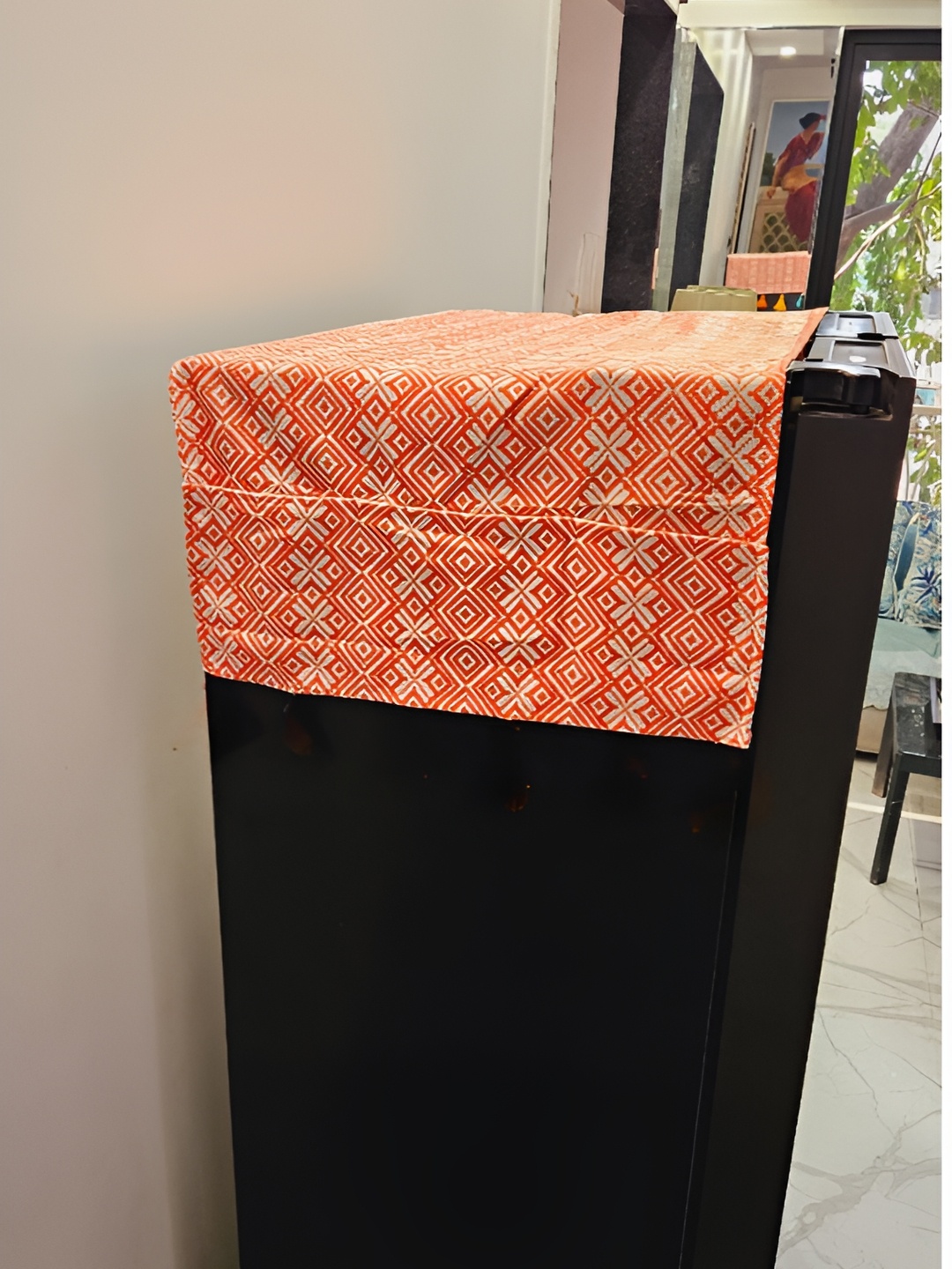 

THROWPILLOW Orange Colored & White Geometric Printed Fridge Cover