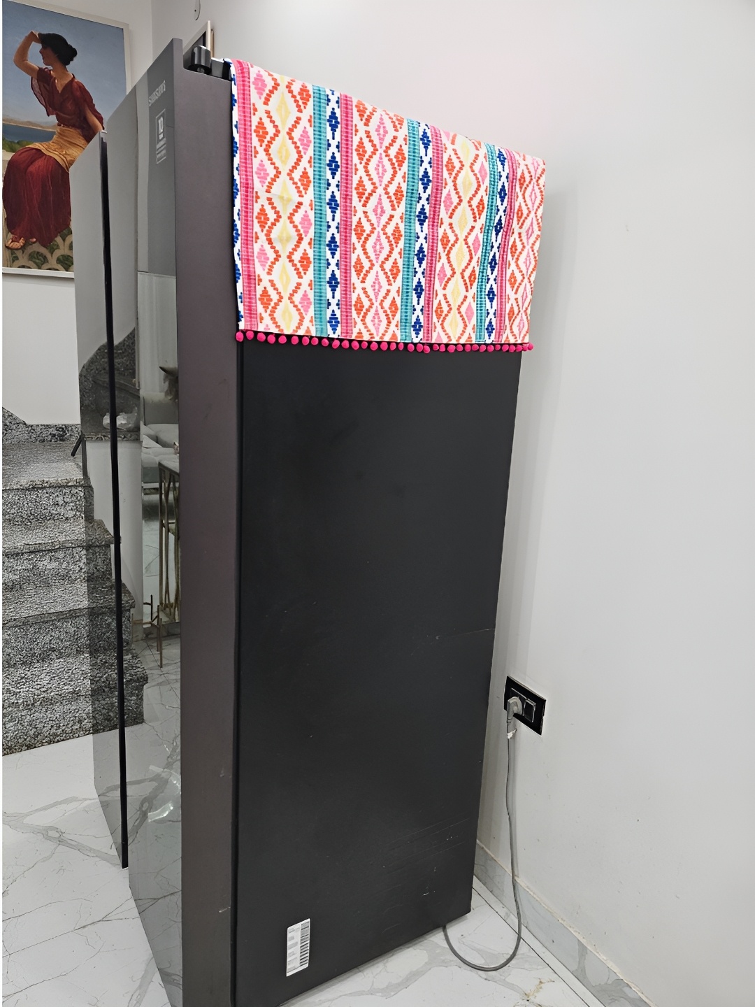 

THROWPILLOW White & Pink Geometric Printed Fridge Cover