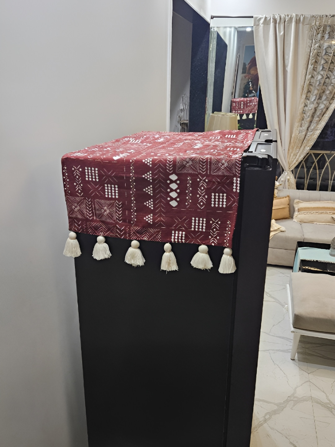 

THROWPILLOW Maroon & White Geometric Printed Fridge Cover