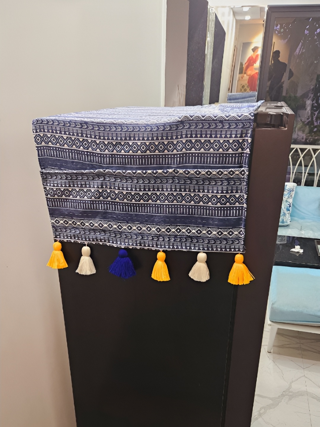 

THROWPILLOW Blue and White Geometric Printed Blue Fridge Cover