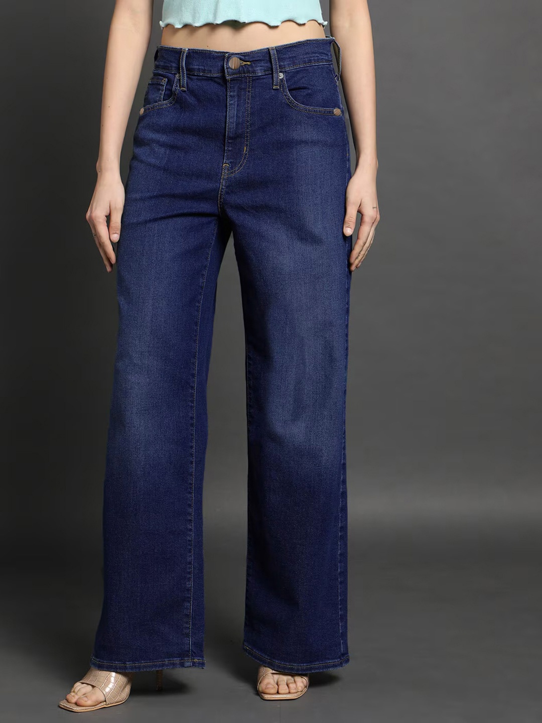

OMPAX Women Wide Leg High-Rise Light Fade Jeans, Blue