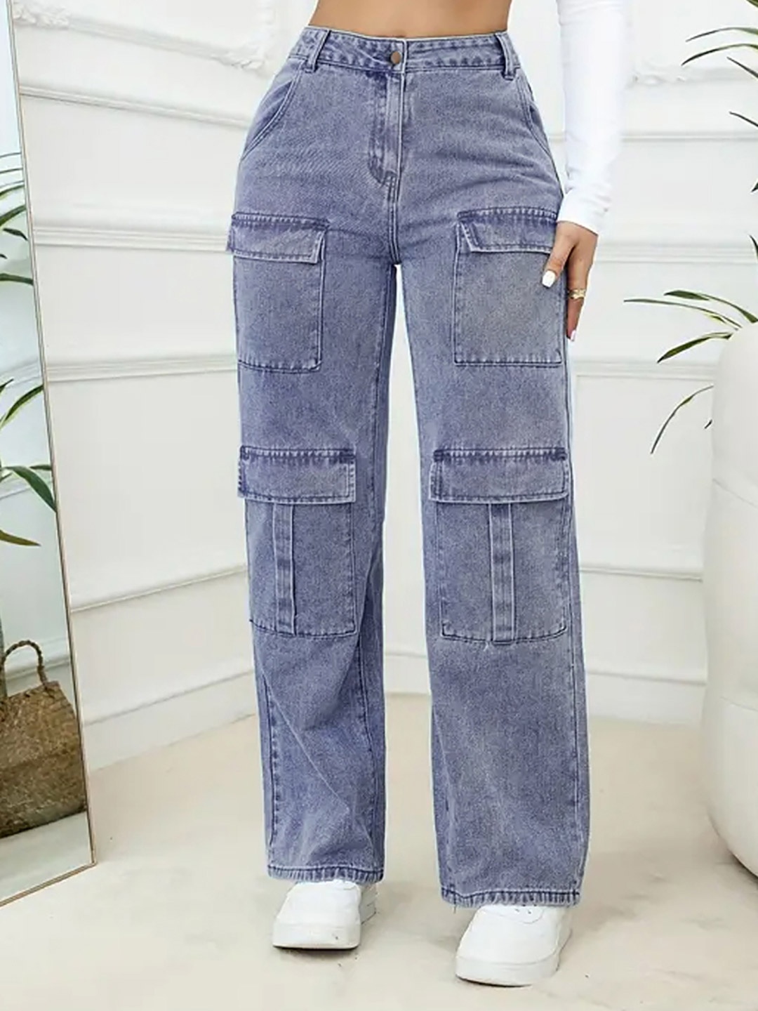 

Moda Rapido Women Denim High-Rise Cargo Styles Jeans, Blue