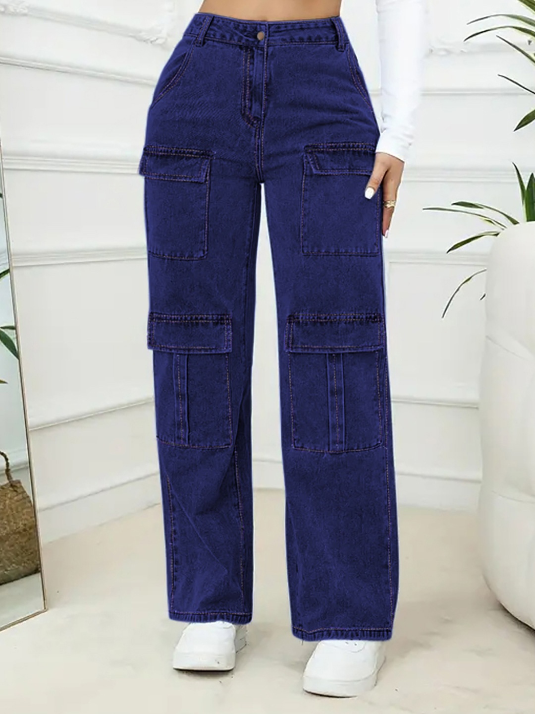 

Moda Rapido Women High-Rise Cargo Styles Jeans, Blue