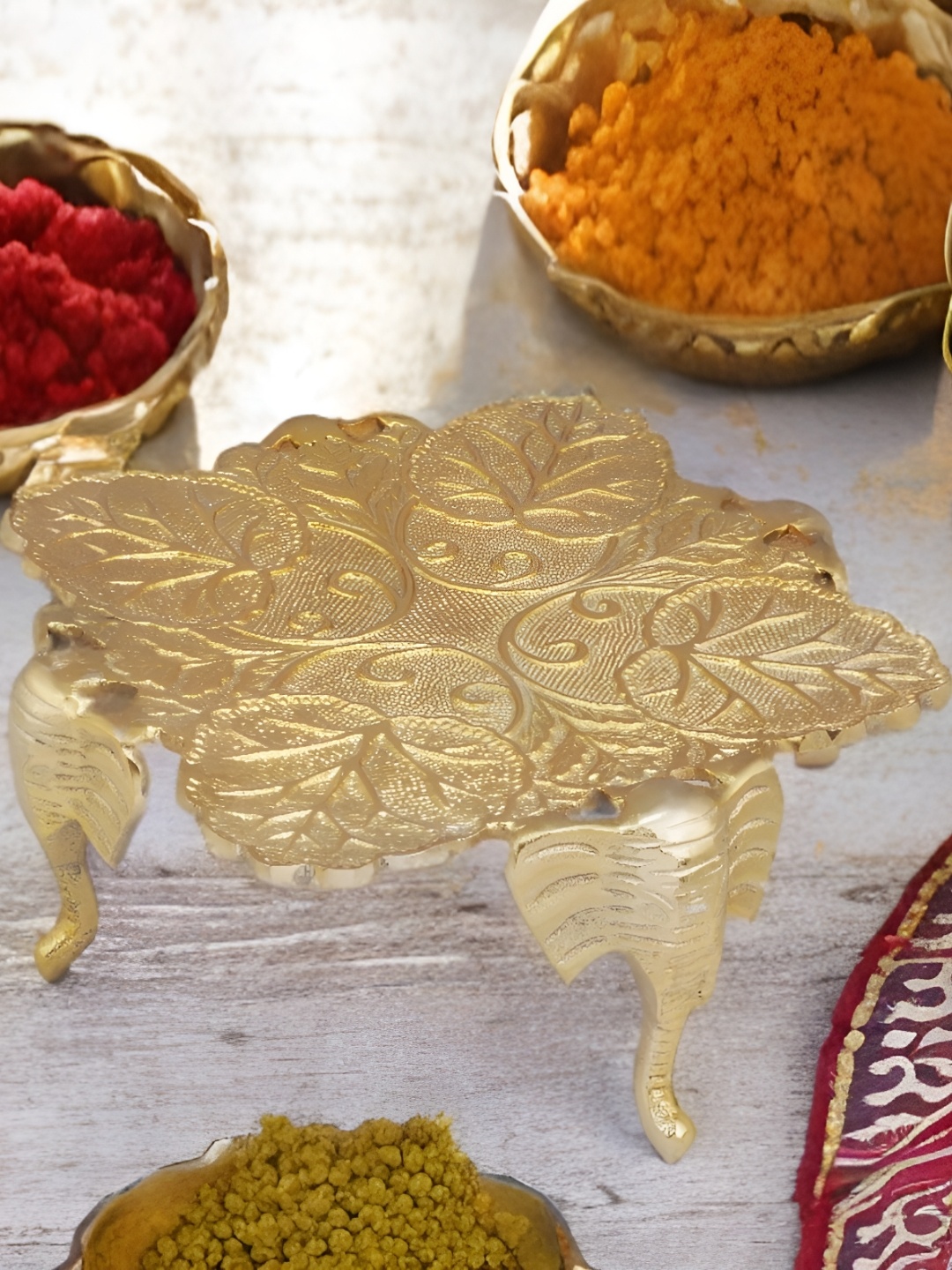 THE HOME CO. Gold-Toned Textured Metal Elephant Chowki