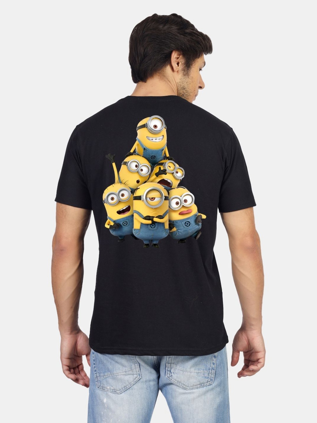

Greylongg Men Minions Graphic Printed Round Neck Cotton T-shirt, Black