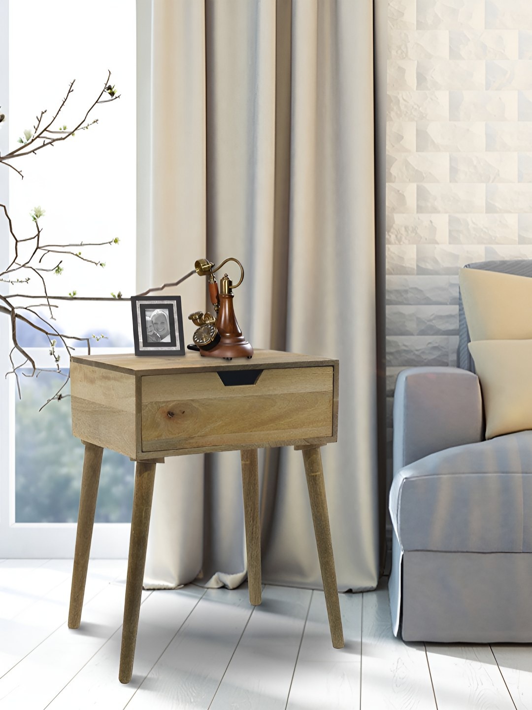 

Metalsmith Beige and Brown Wooden Bedside Table