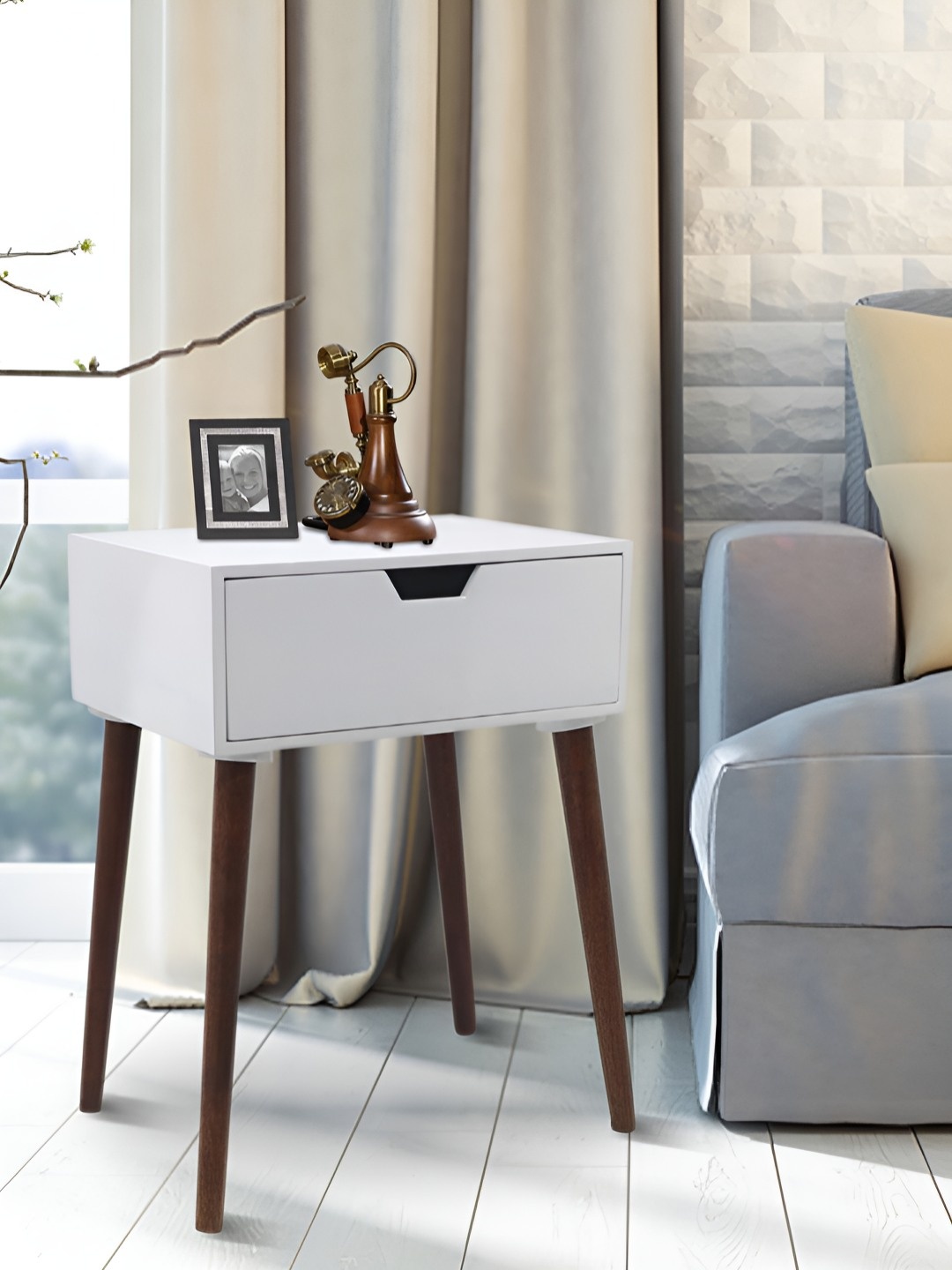 

Metalsmith White and Brown Wooden Bedside Table