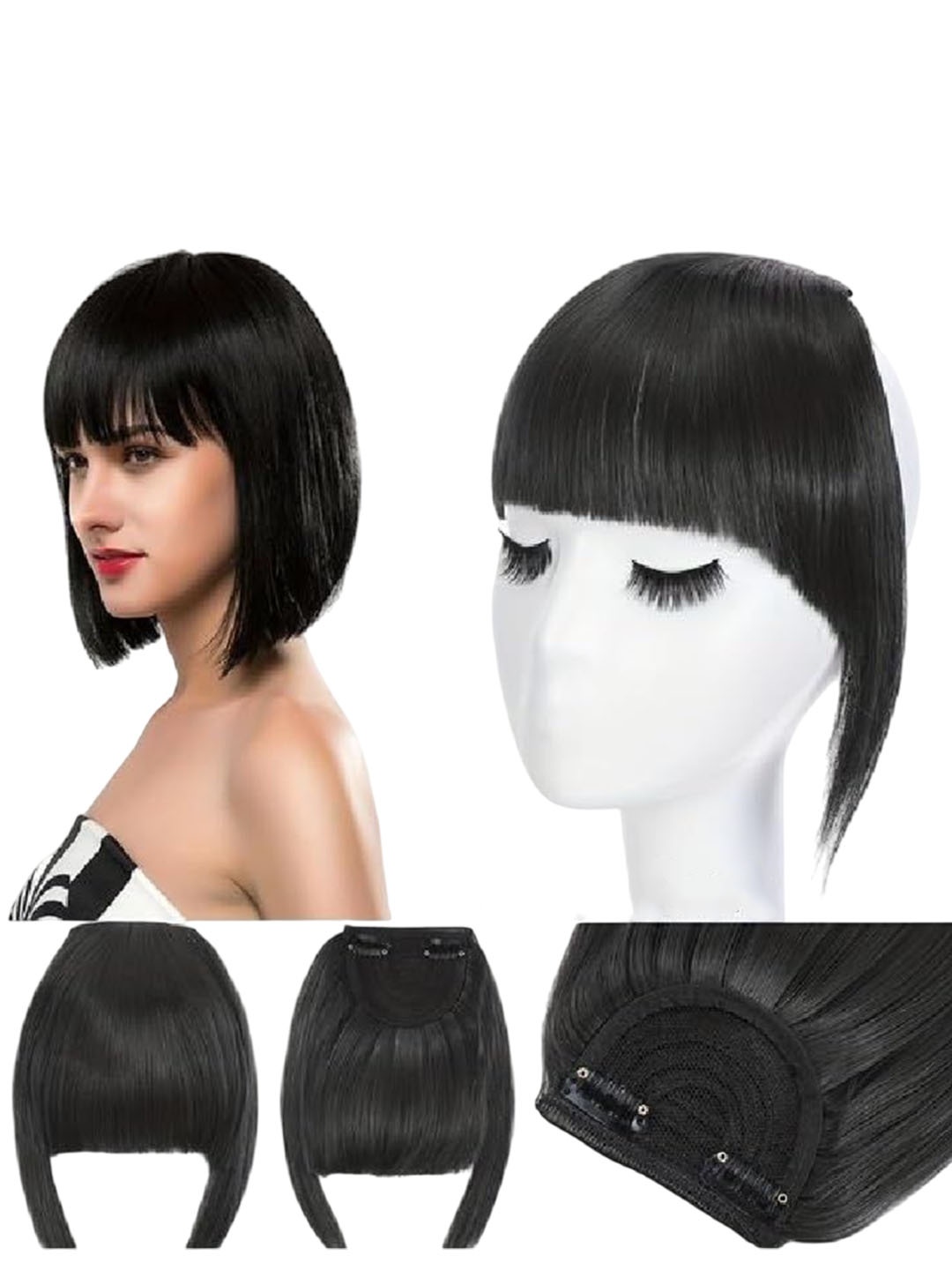 

D-Divine Double Clip In Straight Bangs Hair Extension - Black